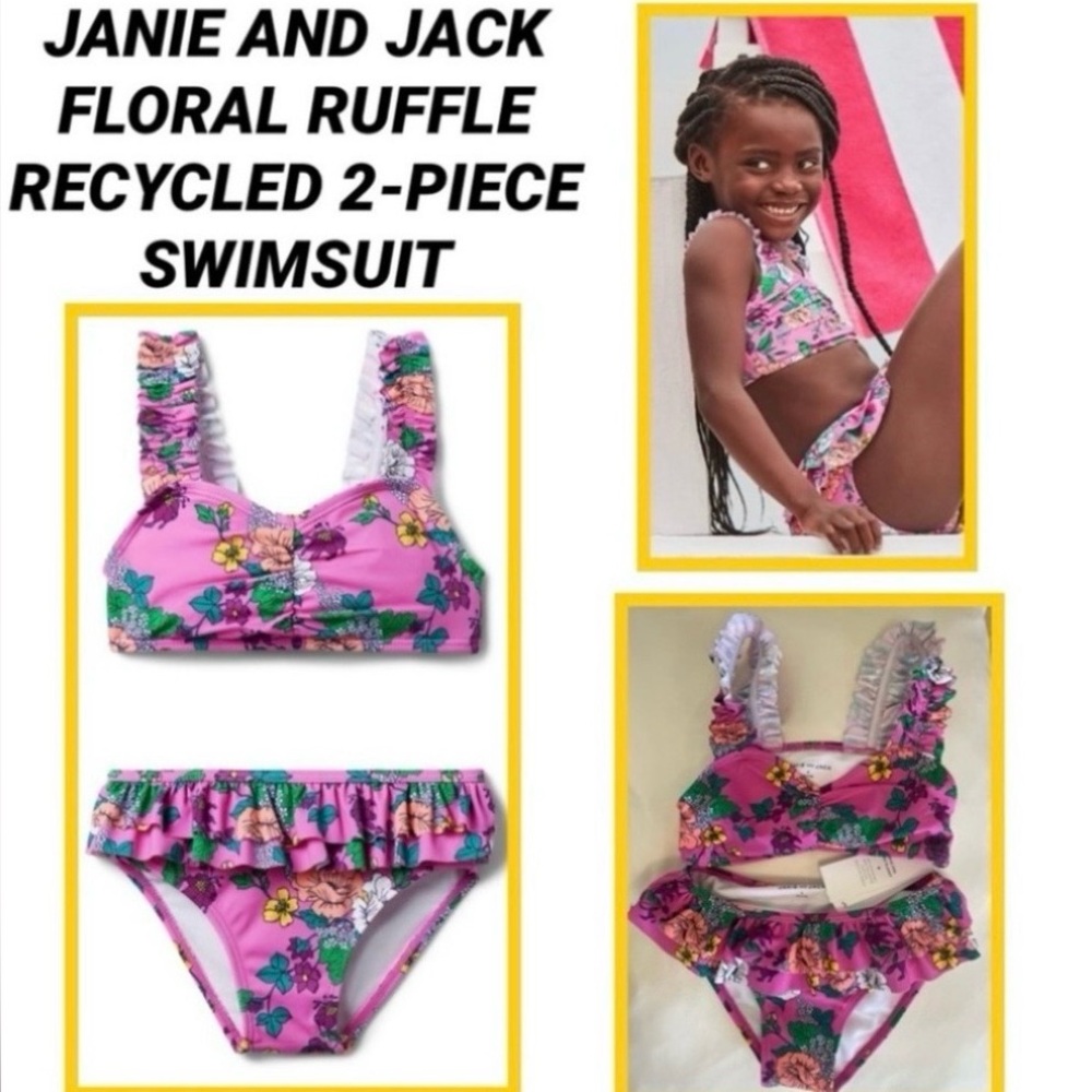 JANIE AND JACK FLORAL RUFFLE RECYCLED 2-PIECE SWIMSUIT